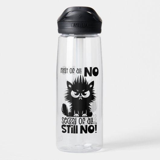 First Of All, No Funny Cat Lover Gift Trinkflasche (Rückseite)