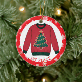 First Place Ugly Sweater Winner Christmas Keramik Ornament