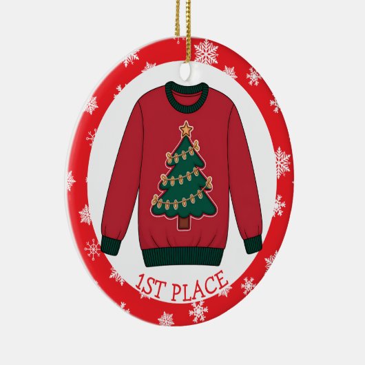 First Place Ugly Sweater Winner Christmas Keramik Ornament (Rechts)
