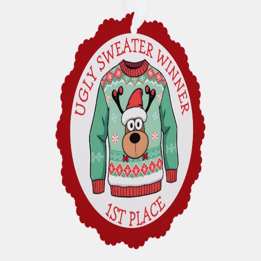 First Place Ugly Sweater Winner Christmas Ornament Karte (Rechts)