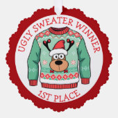 First Place Ugly Sweater Winner Christmas Ornament Karte (Vorderseite)