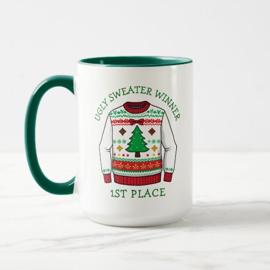 First Place Ugly Sweater Winner Christmas Tasse (Links)