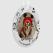 First Puppy Christmas Black Foliage Dog Name Foto Ornament (Vorderseite)