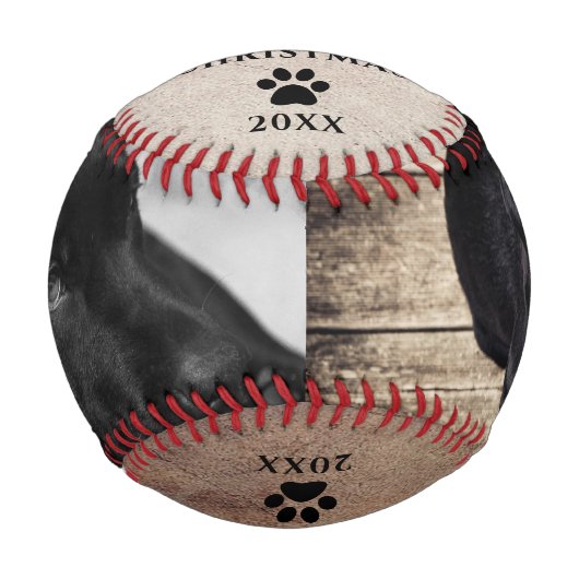 First Puppy`s Christmas Dog Rustic Photo Collage Baseball (Vorderseite)