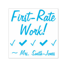"First Rate Work!" + Erzieher Name Kautschuk Brief