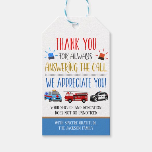 First Responder Appreciation Gift Tag Geschenkanhänger (Vorderseite)