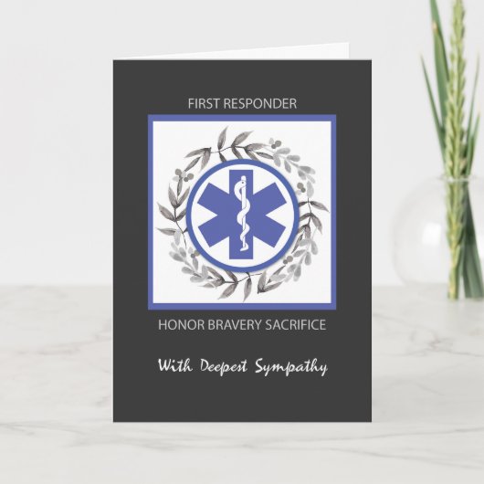 First Responder Beileid Black Wreath Karte (Vorderseite)