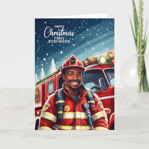 First Responder Black Male Feuerwehrmann Weihnacht Feiertagskarte