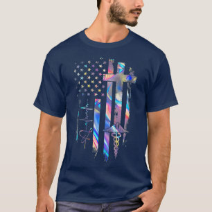 First Responder Nurse American Flag Heartbeat T-Shirt