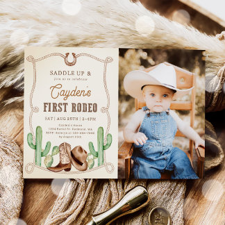 First Rodeo 1. Geburtstag Western Cowboy Foto Einladung