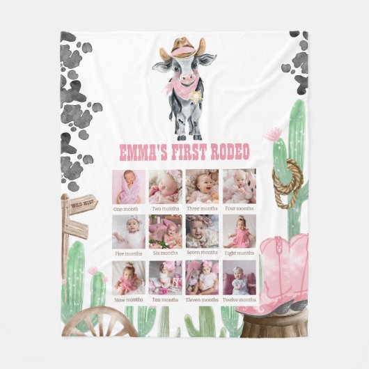 First Rodeo 1st Birthday 12 Month Photo Collage Fleecedecke (Vorderseite)