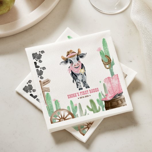 First Rodeo 1st Birthday Baby Cow Serviette