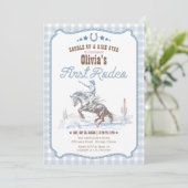 First Rodeo 1st Birthday Blue Western Einladung (Stehend Vorderseite)