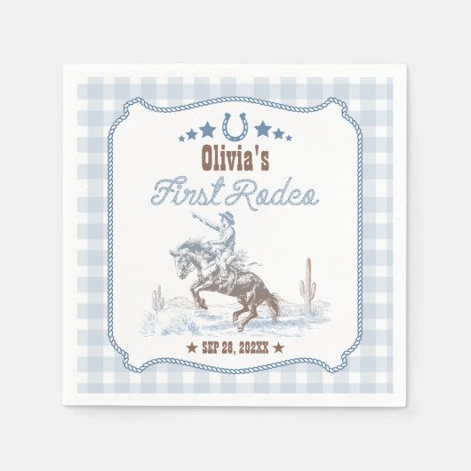 First Rodeo 1st Birthday Blue Western Serviette (Vorderseite)