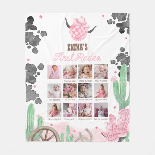 First Rodeo 1st Birthday Boho Wild West Photo Sign Fleecedecke (Vorderseite)