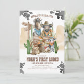 First Rodeo 1st Birthday Cute Animals Wild West Einladung (Stehend Vorderseite)