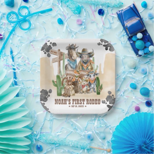 First Rodeo 1st Birthday Cute Animals Wild West Pappteller (Party)
