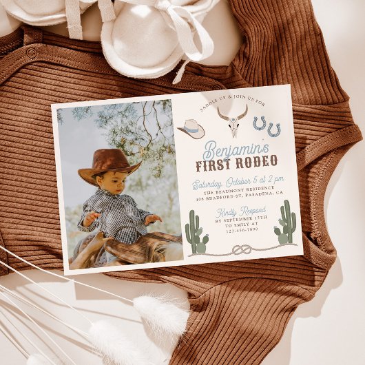 First Rodeo 1st Birthday Invitation with Photo Einladung