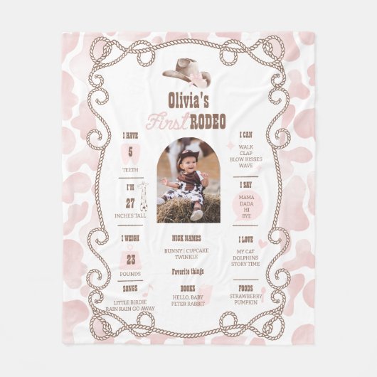 First Rodeo 1st Birthday Milestone Sign Fleecedecke (Vorderseite)