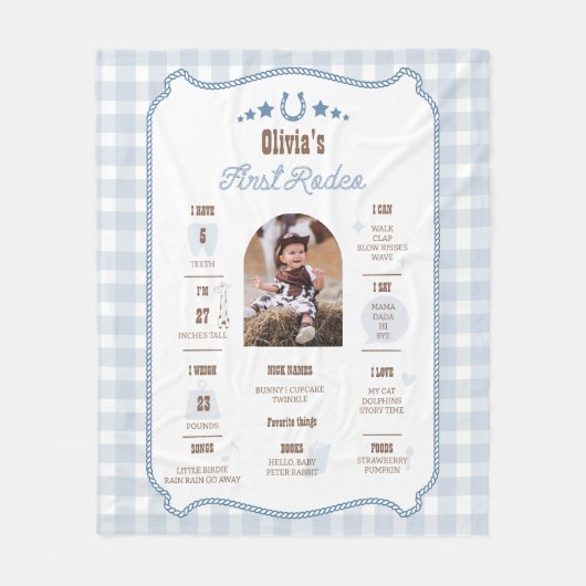 First Rodeo 1st Birthday Milestone Western Sign  Fleecedecke (Vorderseite)