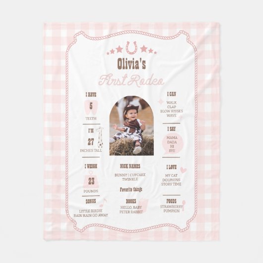 First Rodeo 1st Birthday Milestone Western Sign  Fleecedecke (Vorderseite)