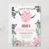 First Rodeo 1st Birthday Pink Boho Wild West Einladung (Vorderseite)