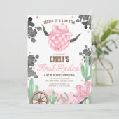 First Rodeo 1st Birthday Pink Boho Wild West Einladung (Stehend Vorderseite)