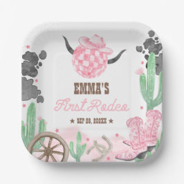 First Rodeo 1st Birthday Pink Boho Wild West Pappteller