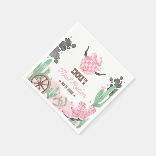 First Rodeo 1st Birthday Pink Boho Wild West Serviette (Ecke)