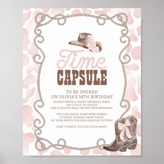 First Rodeo 1st Birthday Pink Time Capsule Sign Poster (Vorne)