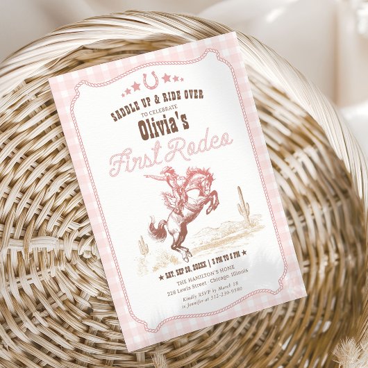 First Rodeo 1st Birthday Pink Western Einladung