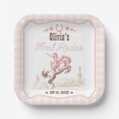 First Rodeo 1st Birthday Pink Western Pappteller (Vorderseite)