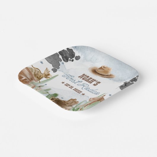 First Rodeo 1st Birthday Rustic Wild West Pappteller (Gewinkelt)