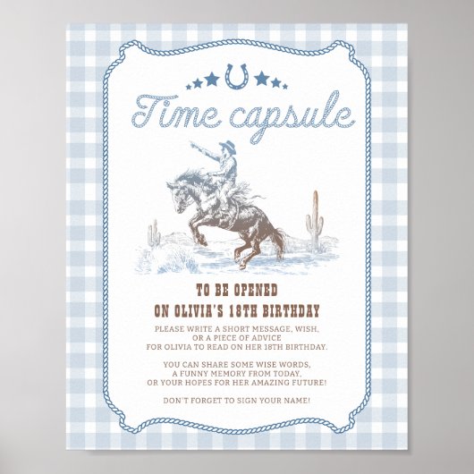 First Rodeo 1st Birthday Western Time Capsule Sign Poster (Vorne)