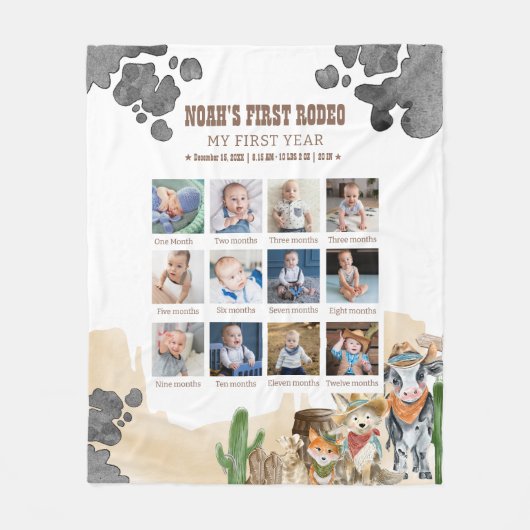 First Rodeo Birthday 12 Month Photo Collage  Fleecedecke (Vorderseite)