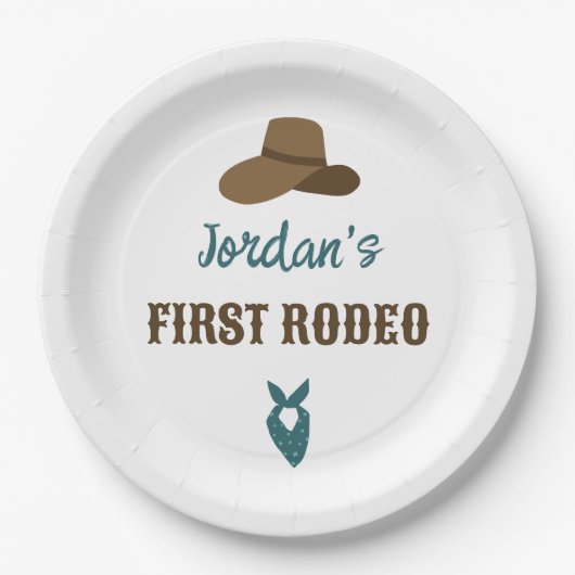 First Rodeo Birthday 1. Cowboy Western Pappteller (Vorderseite)