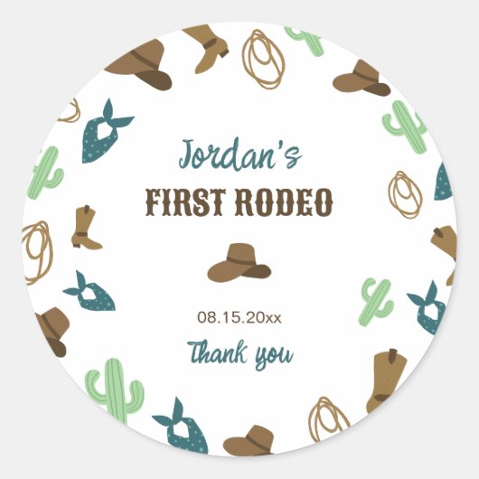 First Rodeo Birthday 1. Cowboy Western Runder Aufkleber (Vorderseite)