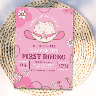 First Rodeo Birthday Girl Pink and white Einladung