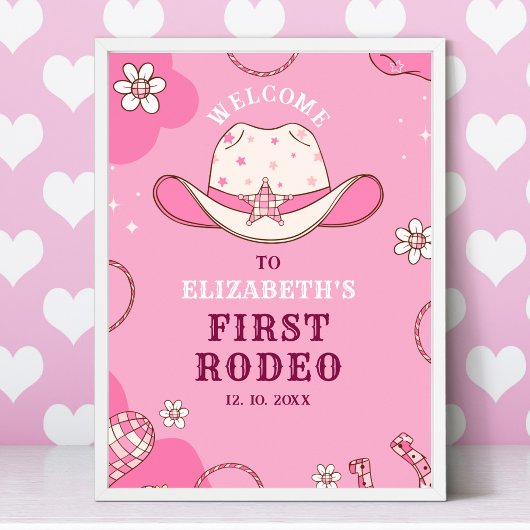 First Rodeo Birthday Girl Pink and white Poster