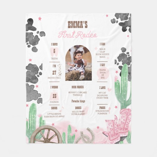 First Rodeo Boho Wild West Milestone Sign  Fleecedecke (Vorderseite)