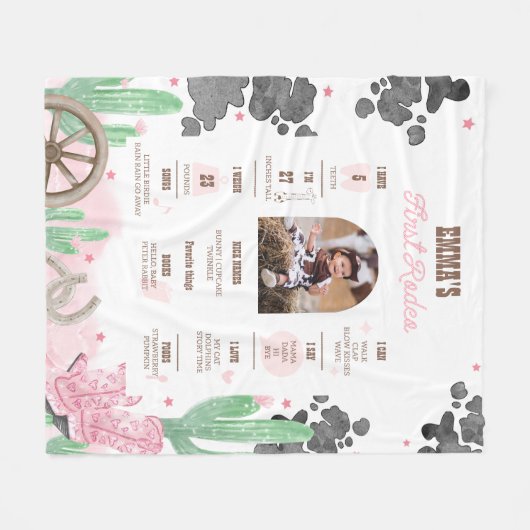 First Rodeo Boho Wild West Milestone Sign  Fleecedecke (Vorderseite (Horizontal))