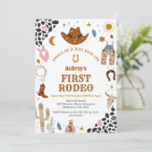 First Rodeo Cowbow Western 1st Birthday Invitation Einladung (Stehend Vorderseite)