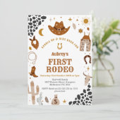 First Rodeo Cowbow Western 1st Birthday Invitation Einladung (Stehend Vorderseite)