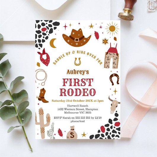 First Rodeo Cowbow Western 1st Birthday Invitation Einladung
