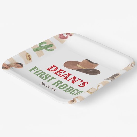 First Rodeo Cowboy 1st First Birthday Party Pappteller (Gewinkelt)