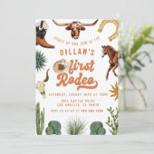 First Rodeo Cowboy Birthday Einladung (Stehend Vorderseite)