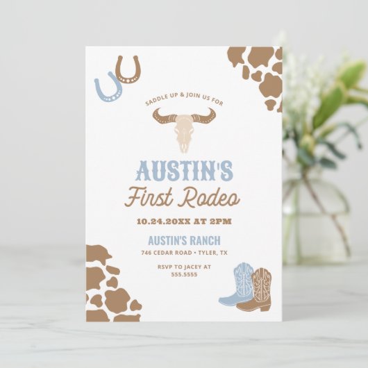 First Rodeo Cowboy Birthday Einladung (Stehend Vorderseite)