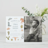 First Rodeo Cowboy Boy Birthday Party Foto Einladung (Stehend Vorderseite)