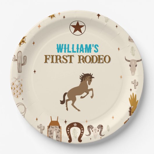 First Rodeo Cowboy First Birthday Pappteller (Vorderseite)
