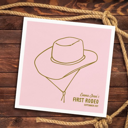 First Rodeo Cowboy Hat Pink 1st Birthday Serviette
